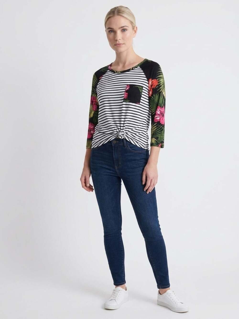 Signature Studio Floral Striped Top Size L